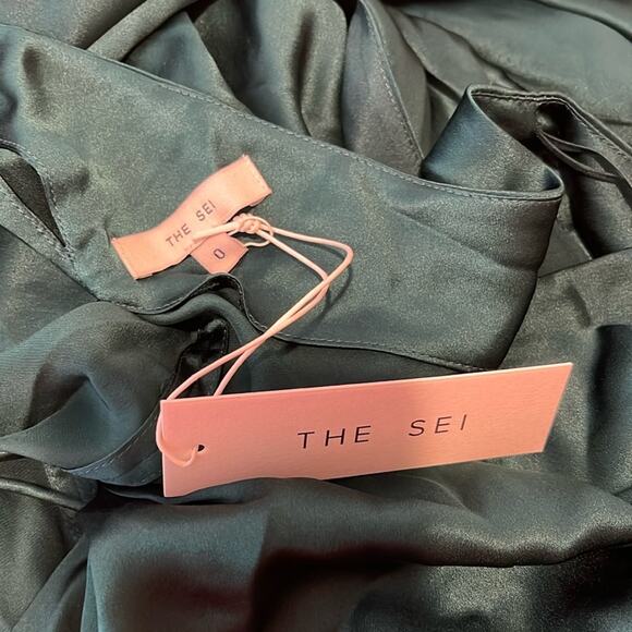 The Sei Silk Forest Green Asymmetric Halter Maxi Dress Size 0 - Picture 7 of 8